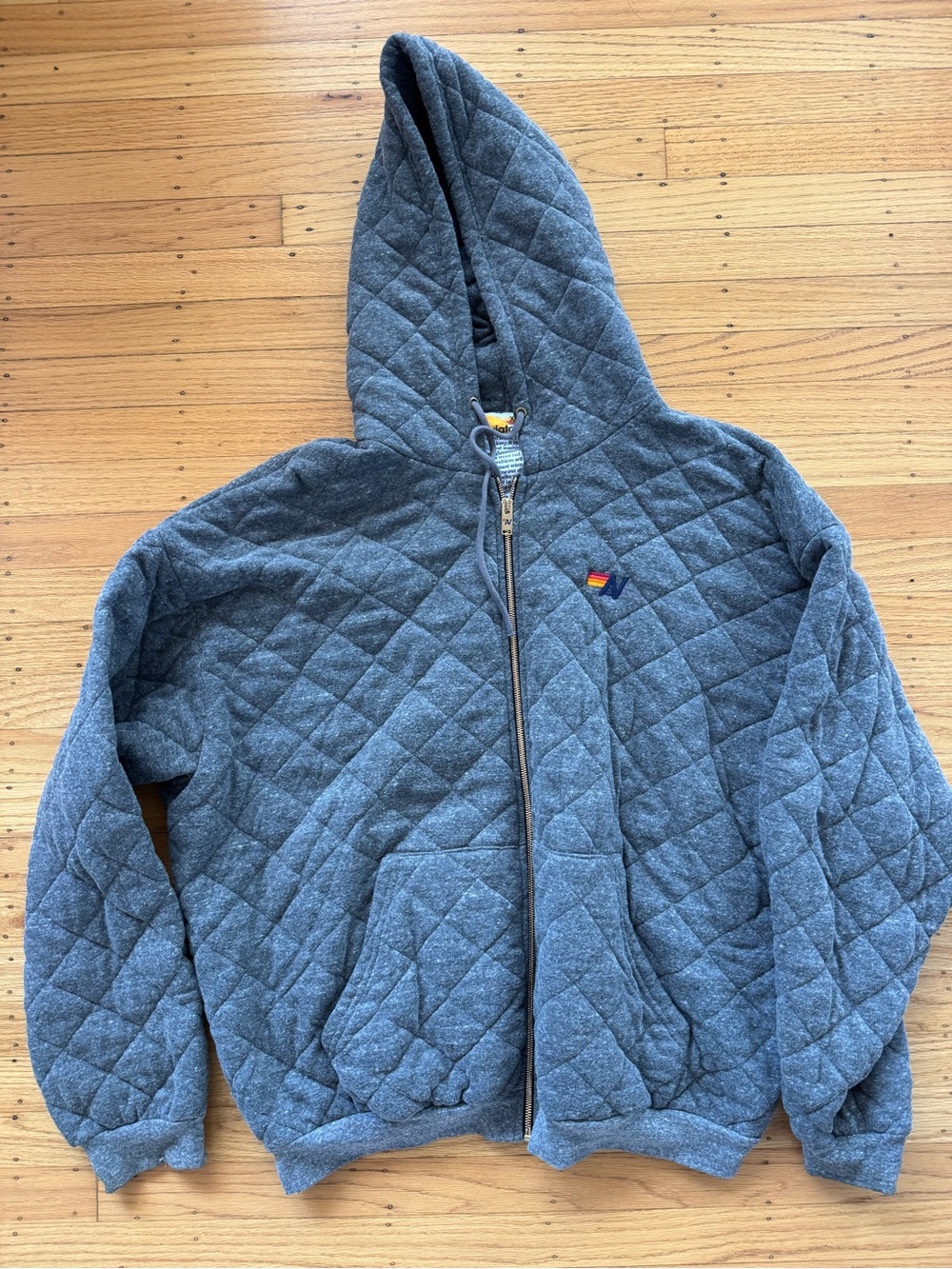 Aviator Nation Quilted Hooded Zip Sweater - Heather Gray XXL